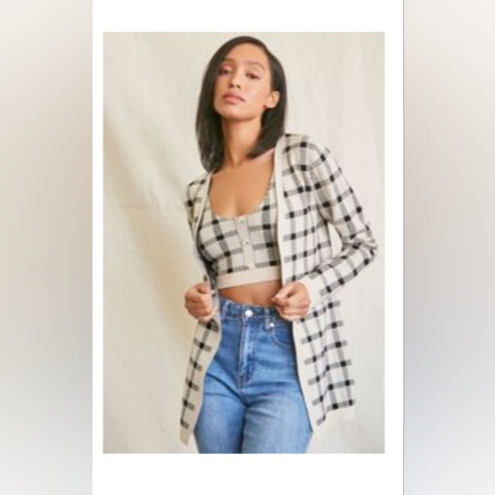 Plaid cami &cardigan sweater set
